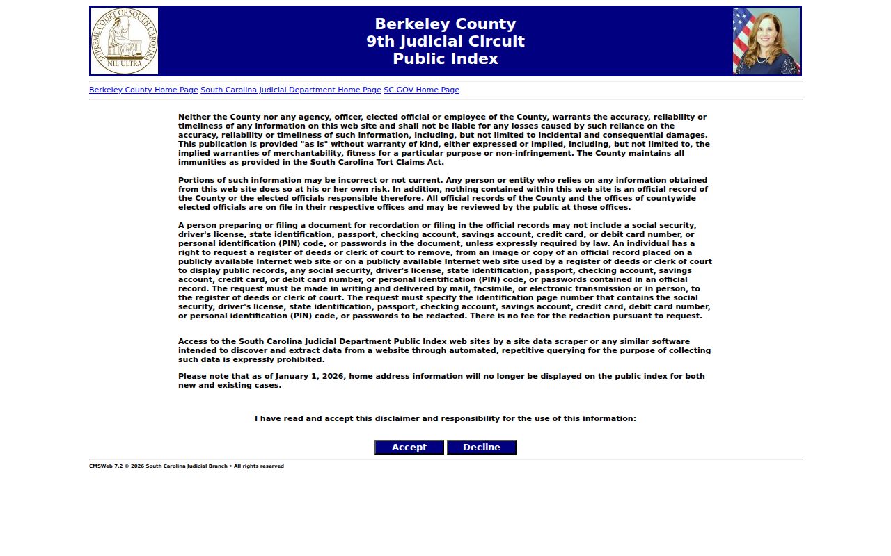 Berkeley County court case lookup on the Public Index