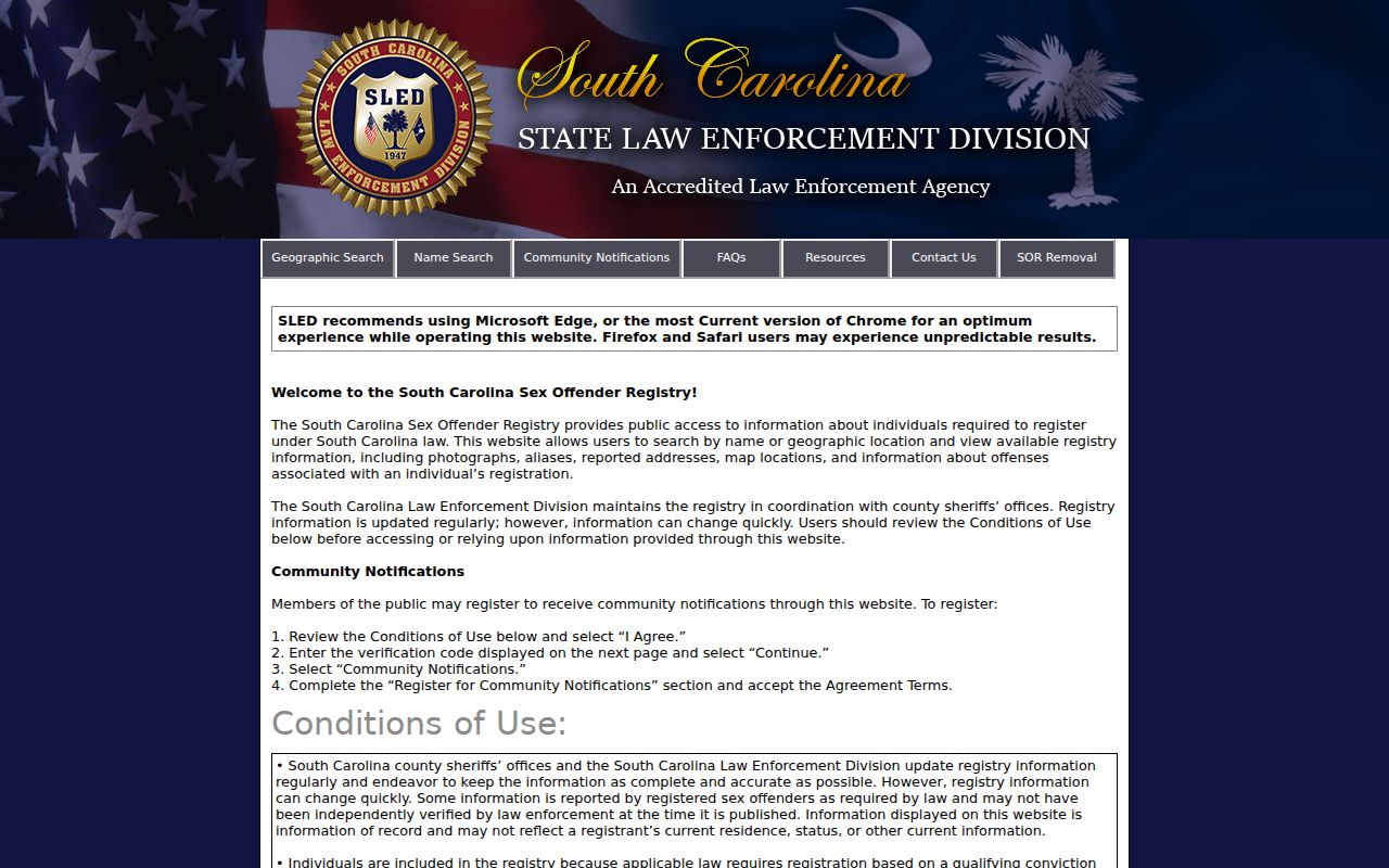 Berkeley County sex offender registry conditions and search entry