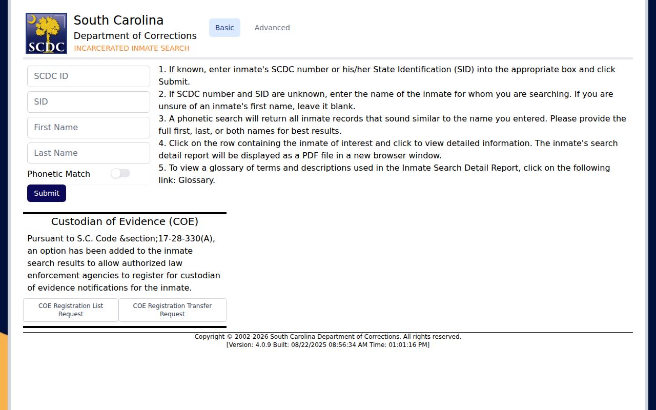 Berkeley County criminal custody search through SCDC